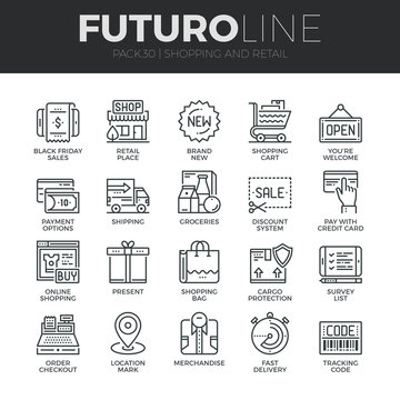 Shopping and Retail Futuro Line Icons Set