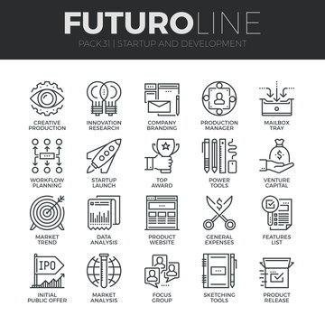 Startup and Development Futuro Line Icons Set
