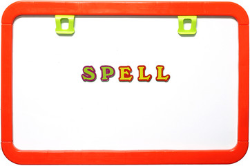 Whiteboard with magnetic alphabet spell