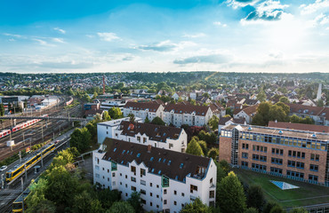 Fototapeta na wymiar Stuttgart city with buildings and trees, germany