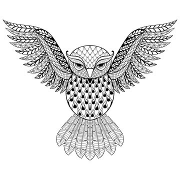 Zentangle vector Owl for adult anti stress coloring pages. Ornam