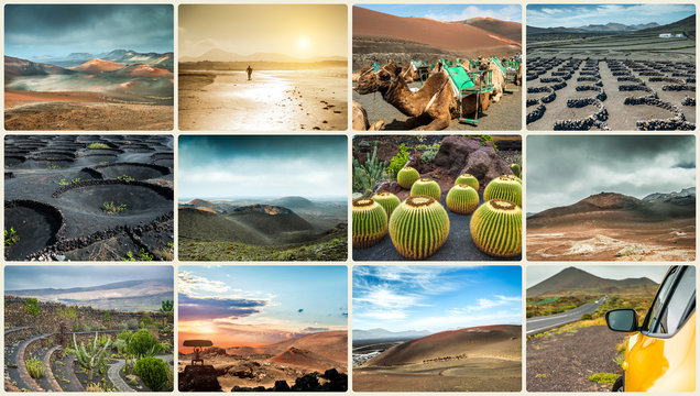 Photo collage of landscapes from island Lanzarote