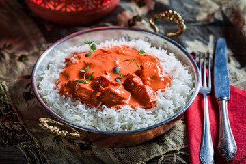 Tasty tikka masala with rice and chicken