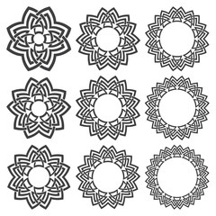 Set of magic knotting mandalas. Nine circular decorative elements with stripes braiding for your design