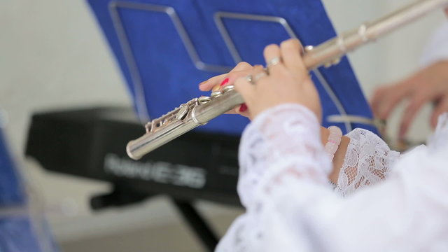 Professional Female Flute Player Performing At Concert