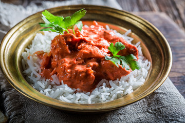 Spicy tikka masala with rice and chicken