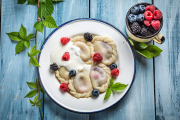 Tasty dumplings with fruits