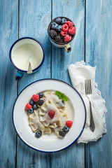 Delicious dumplings with fruits