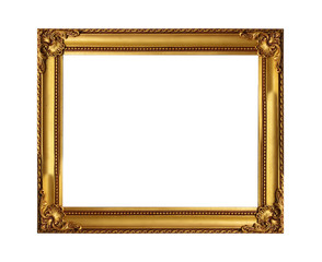 The antique gold frame on the white background