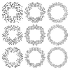 Set of magic knotting circles. Nine decorative logo elements with stripes braiding for your design