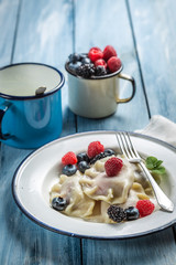 Homemade dumplings with fresh fruits