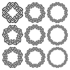 Set of magic knotting circles. Nine decorative logo elements with stripes braiding for your design