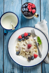 Homemade dumplings with fruits