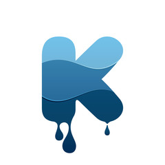 K letter logo with blue water and drops.