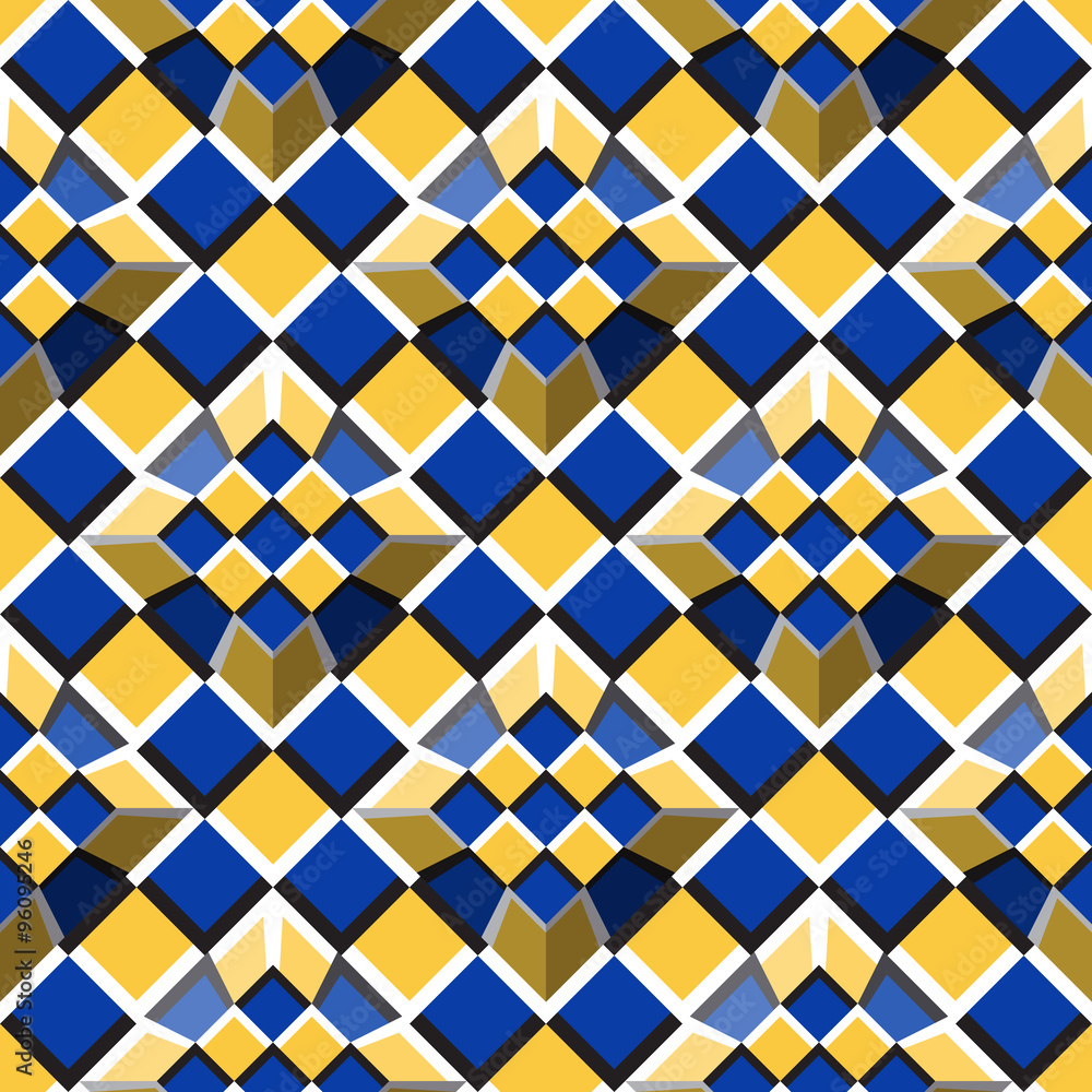 Aufkleber moving truncated pyramids on a checkered surface. abstract vector repeatable pattern with optical il