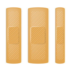 Vector illustration of three medical plasters in different width isolated on white