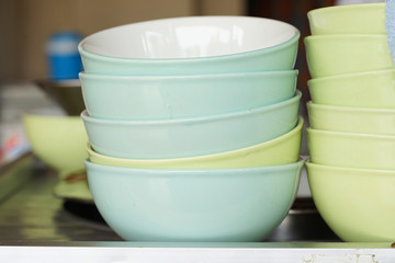 pastel color bowl in row
