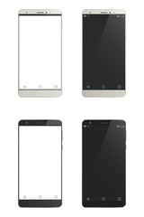 Four vector cell phones with on background.