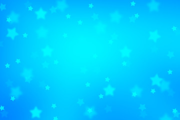 Magic blurry star shape bokeh abstract Christmas and New Year Holidays copy space on blue background. Lovely blue colored Xmas greeting card illustration background.