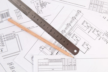 electrical engineering drawings printing, pencil and and ruler