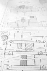 Pencil, ruler and engineering drawings