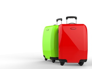 Green and red suitcases