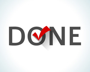 Word done isolated on white background with check mark
