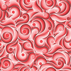Seamless red abstract hand-drawn pattern, waves background