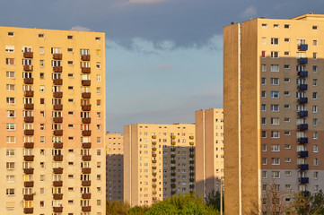 Fototapeta na wymiar The facade of a residential high-rise buildings in Poznan .