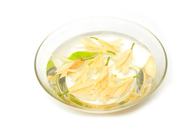 Champaka flower are blooming in fresh water in day spa