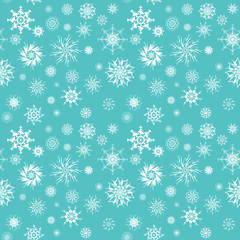 Elegant white snowflakes of various styles isolated on blue background