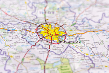 Fototapeta na wymiar Bucharest on a map