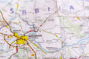 Fototapeta na wymiar Belgrade on a map