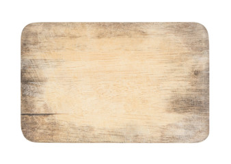 wooden chopping board with scratched surface on isolated background with clipping path