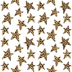 Seamless pattern with leopard stars, trendy rock or punk design, vector © tabitazn