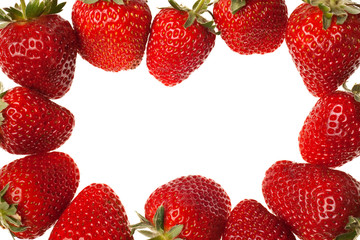 Fototapeta na wymiar ripe red strawberries with stems and leaves isolated on white ba