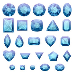 Set of realistic blue jewels. Sapphires isolated.