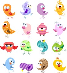Set of cute birds in vector