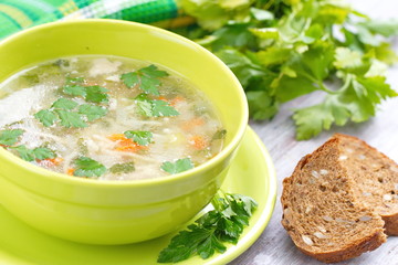 Homemade soup with vermicelli and vegetables