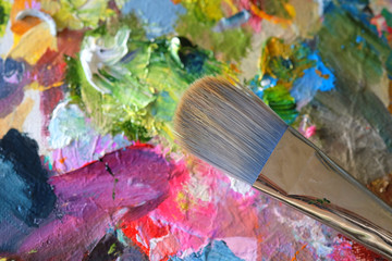 The image of a close up paintinr's palette
