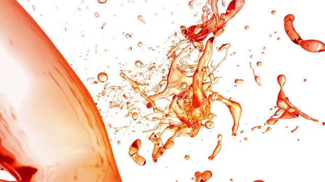 Camera fly through Cola Drops. Slow Motion.