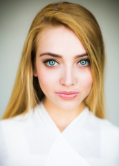 Close up portrait of young blonde woman