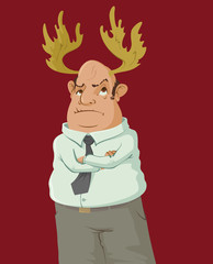 sad man with great horns, vector illustration