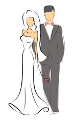 Silhouette of bride and groom, background, wedding invitation, the vecto