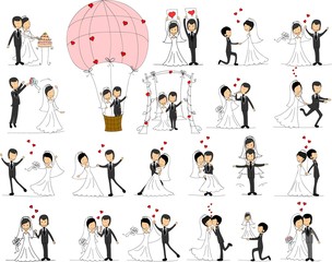 Set of wedding pictures, bride and groom in love, the vector 