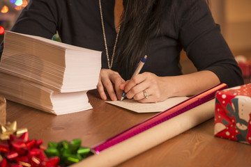 Woman Writing Christmas Cards