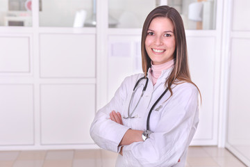 Portrait of a female doctor with a stethoscope around her neck