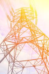 Electricity tower with sun light and beautiful blue sky backgrou