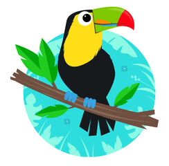 Toucan Clip-Art - Cartoon toucan standing on a branch in front of a decorative background. Eps10 © bilhagolan365