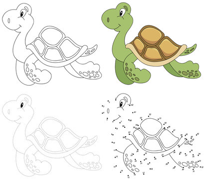 Cartoon turtle. Vector illustration. Dot to dot game for kids